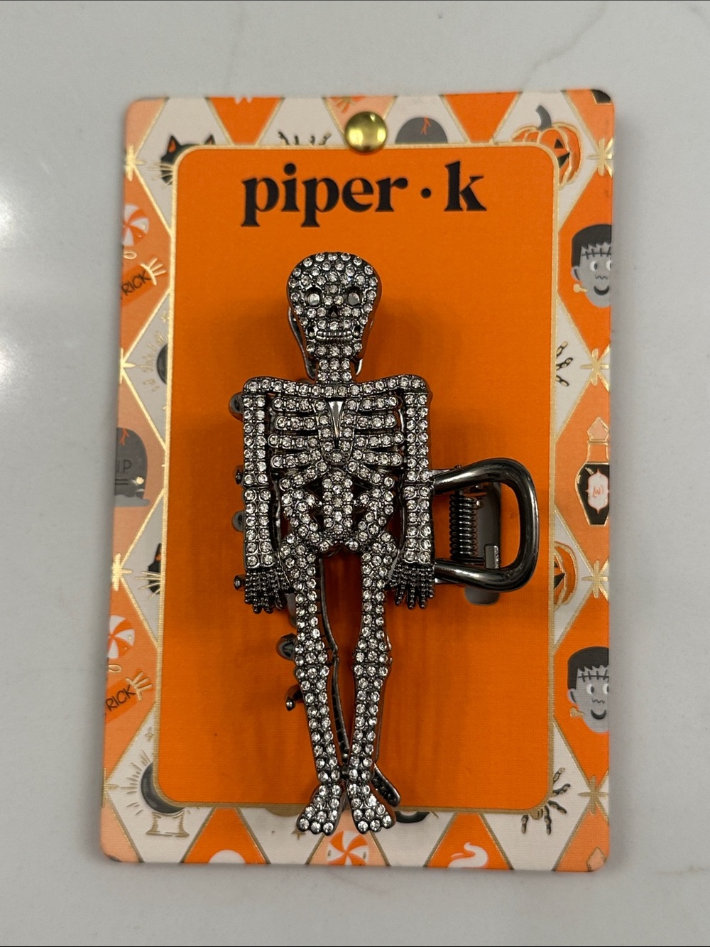 NWT Piper K Skeleton Claw Clip Metal Rhinestone